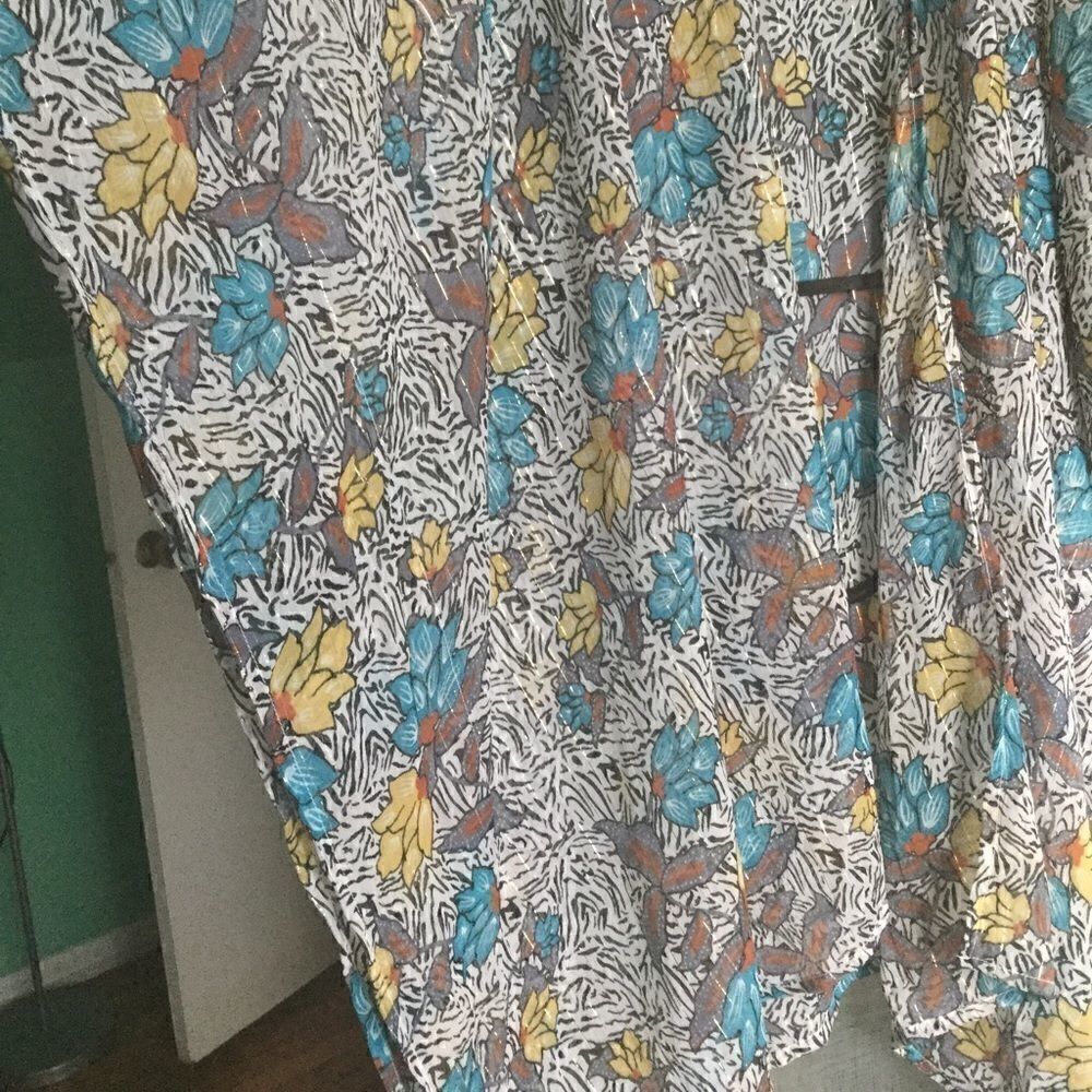 NWT L floral multicolor metallic Gold open kimono chiffon